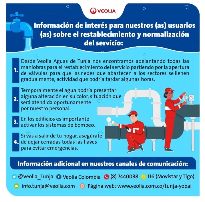 Canal CNM (@canalcnm) on Twitter photo 🚰 ¡Buenas noticias para el norte de Tunja! Desde la 1:22 a.m. comenzó el restablecimiento del servicio de agua tras la reparación del daño en la red principal. Se espera normalidad total hacia las 8:00 a.m. <a href="/Veolia_Tunja/">Veolia Tunja</a> #Boyacá #CanalCNM 🚰 ¡Buenas noticias para el norte de Tunja! Desde la 1:22 a.m. comenzó el restablecimiento del servicio de agua tras la reparación del daño en la red principal. Se espera normalidad total hacia las 8:00 a.m. <a href="/Veolia_Tunja/">Veolia Tunja</a> #Boyacá #CanalCNM