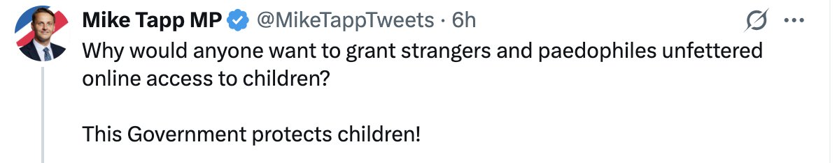 Rob (No FBPE please) (@robnolastname) on Twitter photo You grant them access in real life <a href="/MikeTappTweets/">Mike Tapp MP</a>
That you have the temerity to say you *protect* children.
It's all soundbites to you. No substance.
Also, care to reply to my email? It's been over a month. You grant them access in real life <a href="/MikeTappTweets/">Mike Tapp MP</a>
That you have the temerity to say you *protect* children.
It's all soundbites to you. No substance.
Also, care to reply to my email? It's been over a month.