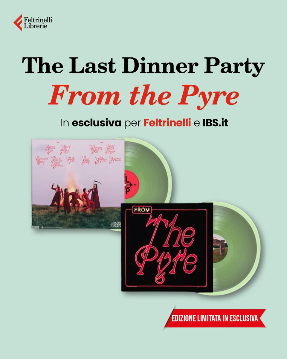 Feltrinelli Librerie (@feltrinelli_) on Twitter photo La girl band <a href="/lastdinnerparty/">The Last Dinner Party</a> sta per tornare con “From the Pyre” (<a href="/UMusicItalia/">Universal Music Italia</a>), dal 17/10 nelle nostre librerie 🎶
Pre-ordinate il vinile verde disponibile in esclusiva per Feltrinelli e IBS.it 👉🏼 bit.ly/Feltrinelli_La… La girl band <a href="/lastdinnerparty/">The Last Dinner Party</a> sta per tornare con “From the Pyre” (<a href="/UMusicItalia/">Universal Music Italia</a>), dal 17/10 nelle nostre librerie 🎶
Pre-ordinate il vinile verde disponibile in esclusiva per Feltrinelli e IBS.it 👉🏼 bit.ly/Feltrinelli_La…
