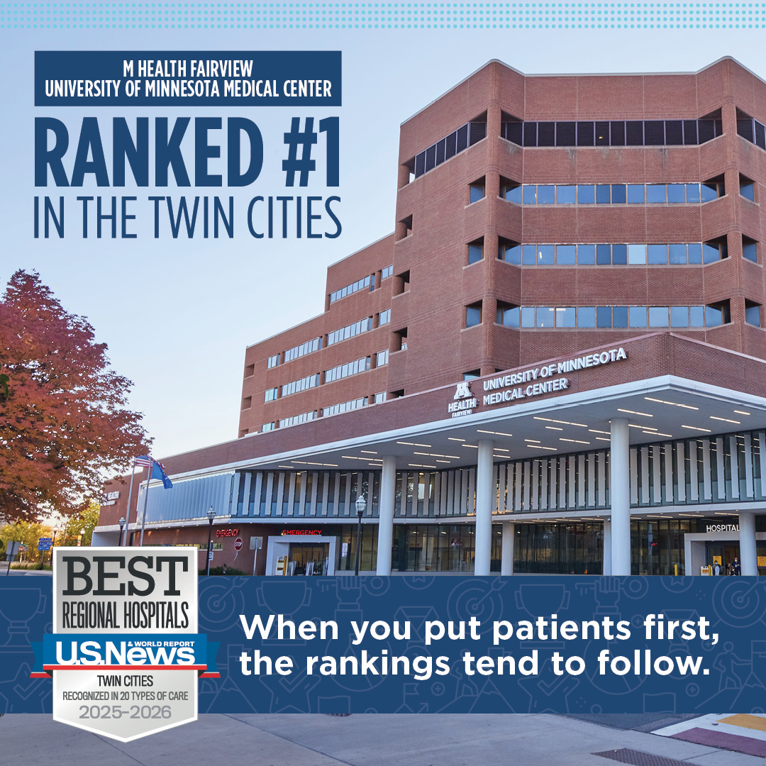 Fairview Health (@fairviewhealth) on Twitter photo Excellence in care is nothing new here. But <a href="/MHealthFairview/">M Health Fairview</a> University of Minnesota Medical Center being named the #1 hospital in the Twin Cities by <a href="/usnews/">U.S. News & World Report</a> honors the dedication and work our teams do everyday to care for patients and our community. 👏 fv.care/44T1Pqk Excellence in care is nothing new here. But <a href="/MHealthFairview/">M Health Fairview</a> University of Minnesota Medical Center being named the #1 hospital in the Twin Cities by <a href="/usnews/">U.S. News & World Report</a> honors the dedication and work our teams do everyday to care for patients and our community. 👏 fv.care/44T1Pqk