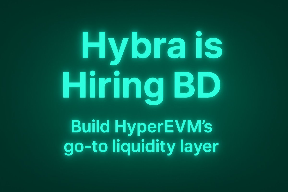 Hybra is hiring!
We need a BD &amp; Partnerships (IC) aligned with <a href="/HyperliquidX/">Hyperliquid</a> &amp; Hybra culture and long‑term vision. Turn ve(3,3) into real partner outcomes and execute 0→1 solo. Traits we value: self‑driven, owner mindset, fast execution, clear communication, analytical rigor,