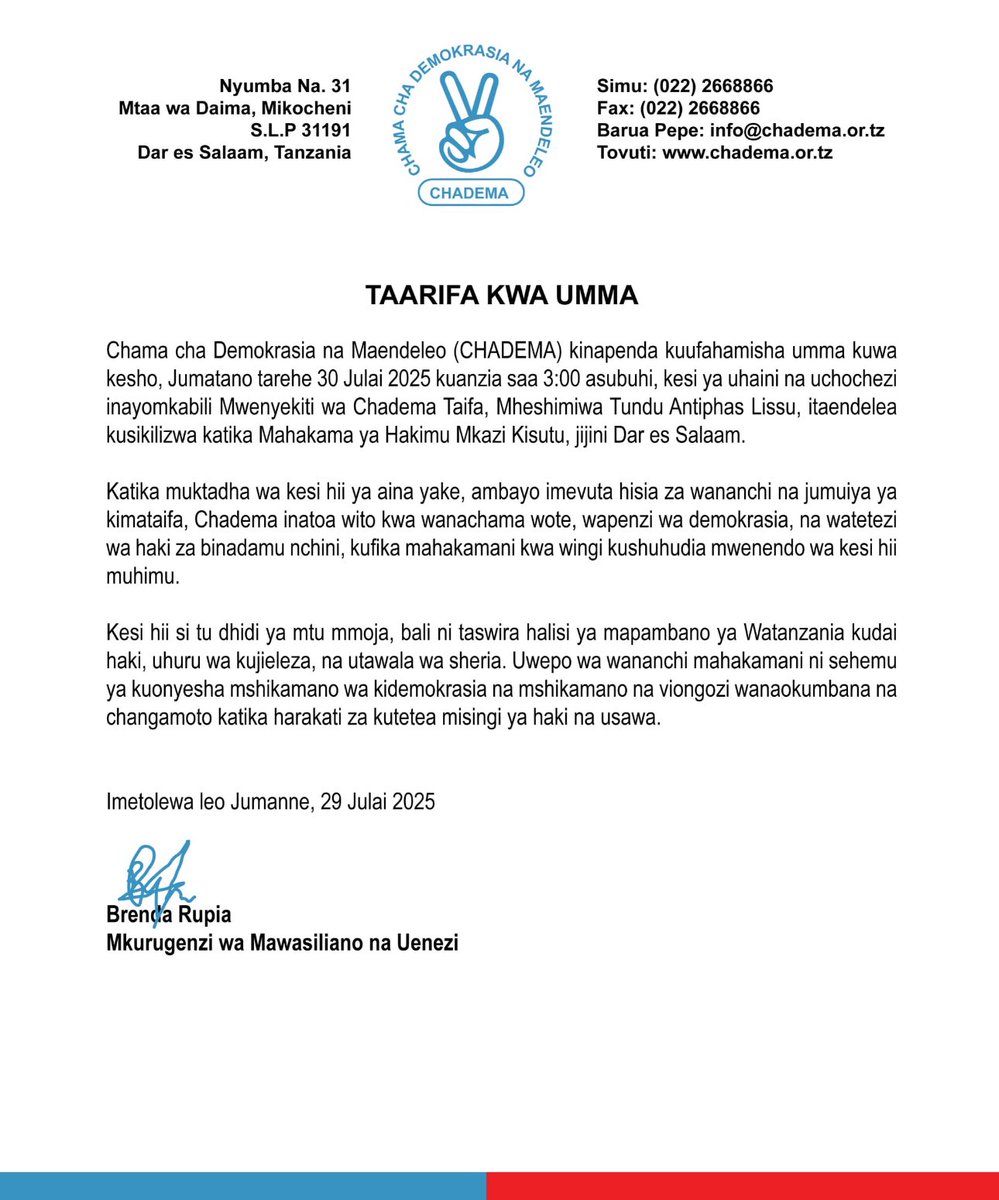 TAARIFA KWA UMMA.