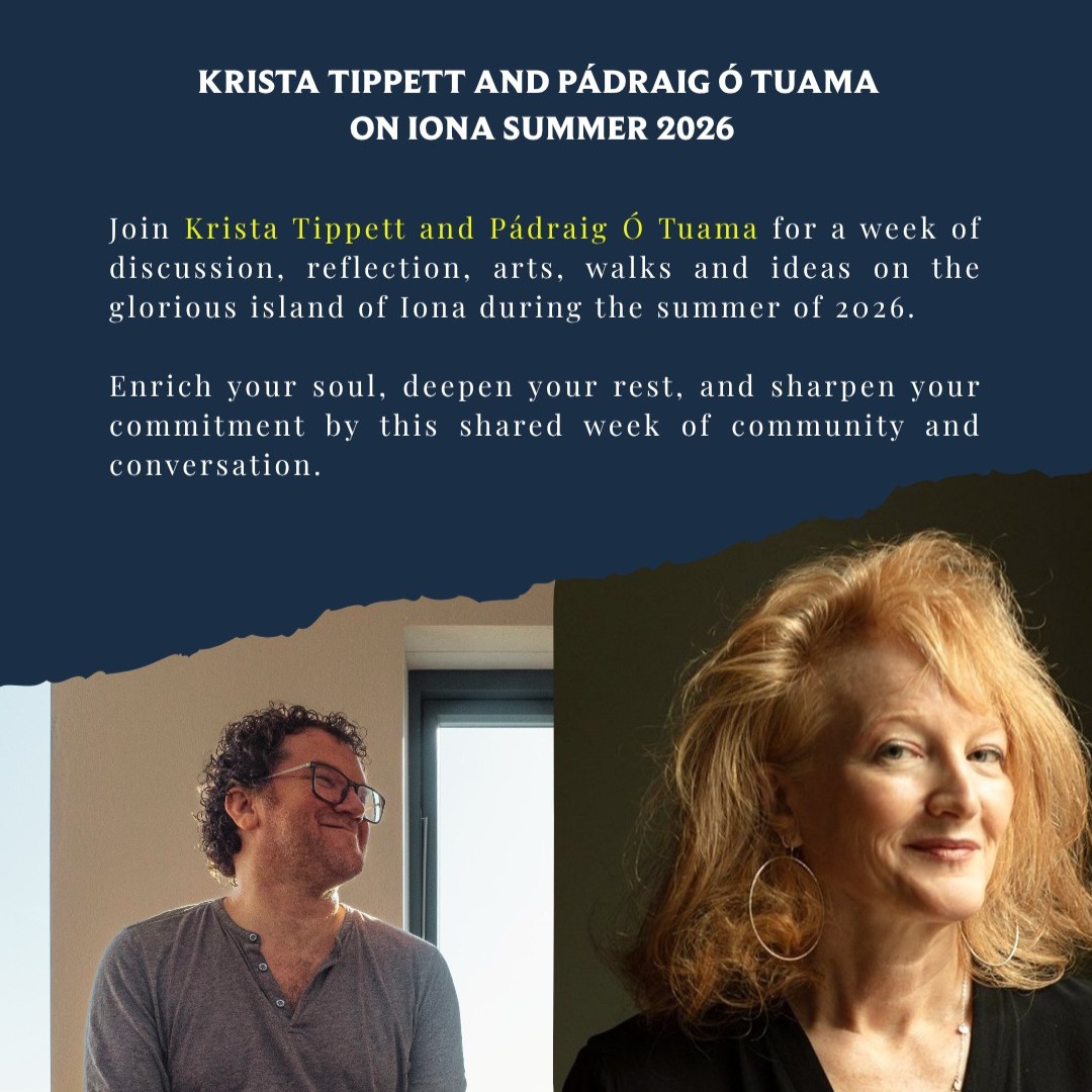 Bookings for Krista Tippett and Pádraig Ó Tuama on Iona, Summer 2026 are now live! Join Krista and Pádraig from 27th June - 3rd July. Spaces will fill quickly so book quickly to secure your space | bit.ly/3I3QfQh 

#IonaRetreat #StColumbaHotel