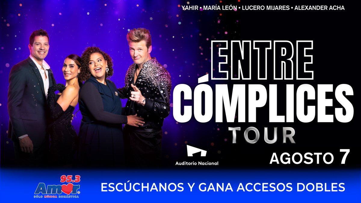 #CDMX ¡No te lo pierdas! ❤ Te invitamos a "𝐄𝐧𝐭𝐫𝐞 𝐂𝐨́𝐦𝐩𝐥𝐢𝐜𝐞𝐬 𝐓𝐨𝐮𝐫", un concierto que reunirá por primera vez a Lucero Mijares, María León, Alexander Acha y Yahir. 🎤 

🎟️ ¡Regístrate y participa por tus boletos! ul.ink/1GV0DJ