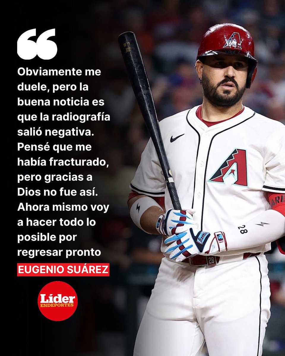 LiderEsDeporte's tweet photo. Eugenio Suárez se mantiene positivo  🙌

📌 El venezolano confesó tras el pelotazo recibido en su mano, que las pruebas hasta los momentos son buenas y espera volver pronto a los terrenos ‼️

#EugenioSuarez 
#ArizonaDBacks 
#MLB
#LíderEnDeportes https://t.co/ef4uAjEmWK