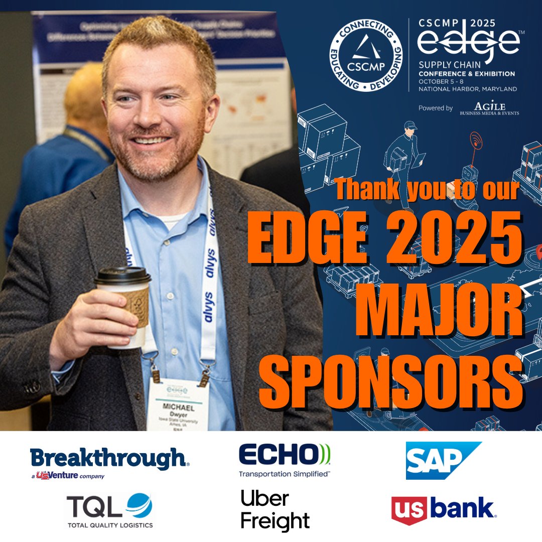 CSCMPEDGE's tweet image. 🙌 Grateful for our Major Sponsors who help bring innovation and insight to EDGE 2025. Your support powers the future of supply chain!
📍 Take $400 off registration with code ACTFAST400 - ends July 31! cscmpedge.org/website/81276/…