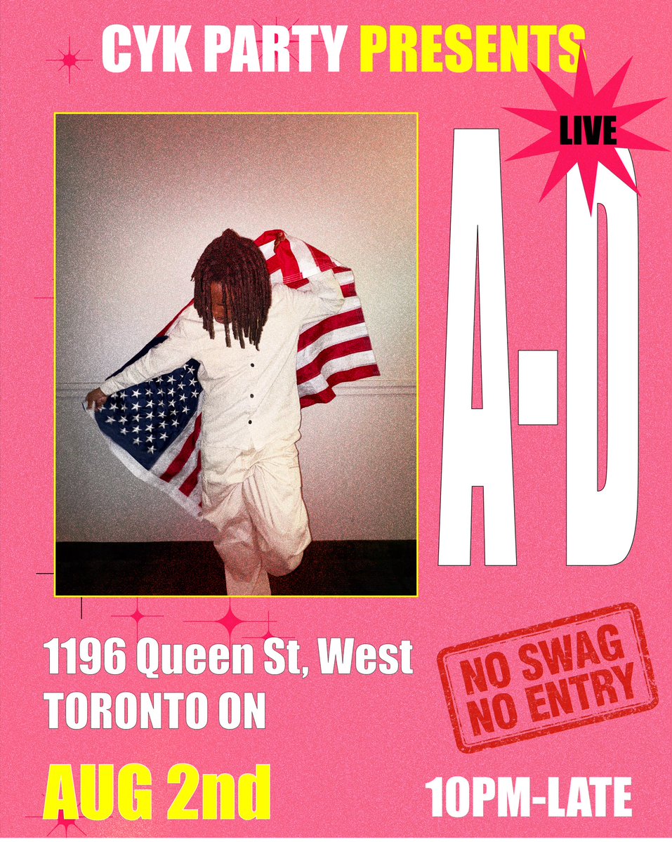 TORONTO! MY FIRST EVER SHOW.

COME RAVE WITH DA CYKS
AUGUST 2ND @ DA CYK PARTY.
NO SWAG NO ENTRY!

eventbrite.ca/e/cykparty-jnw…
