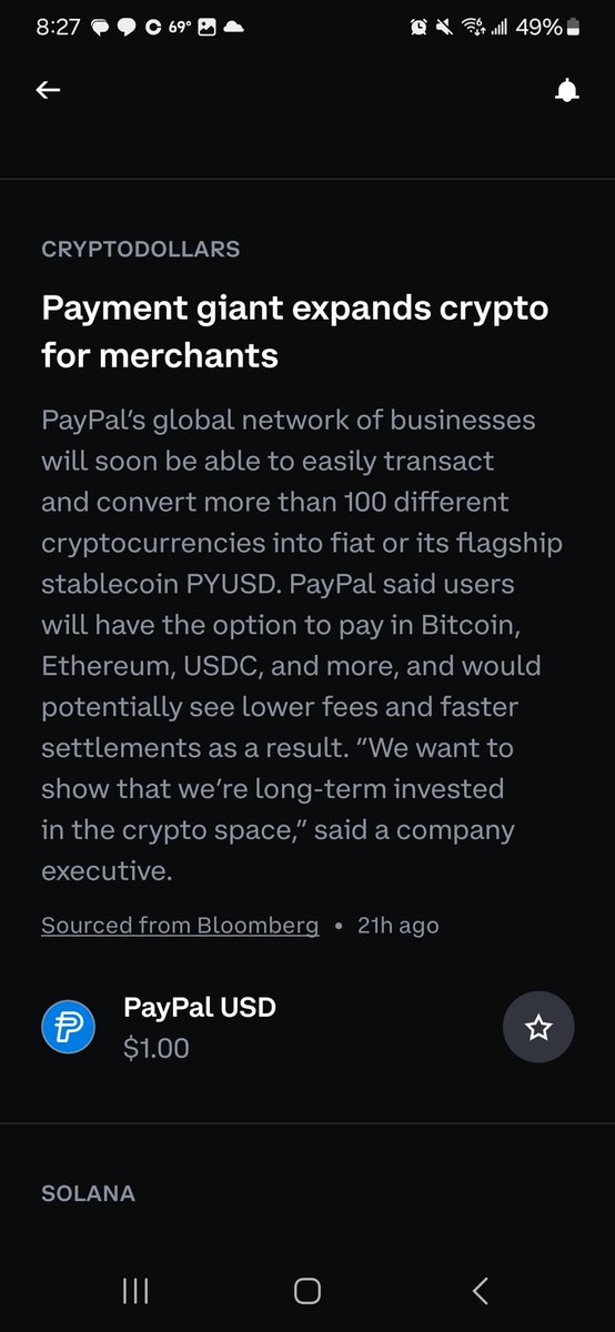 Tldr; 🚀🚀🚀🚀🚀🚀🚀🚀🚀🚀🚀🚀
"We want to show that we're long-term
invested in the crypto space"

Payment giant expands 
crypto for merchants:

<a href="/PayPal/">PayPal</a> global network of businesses will soon be able to easily transact and convert more than 100 different crypto currencies into