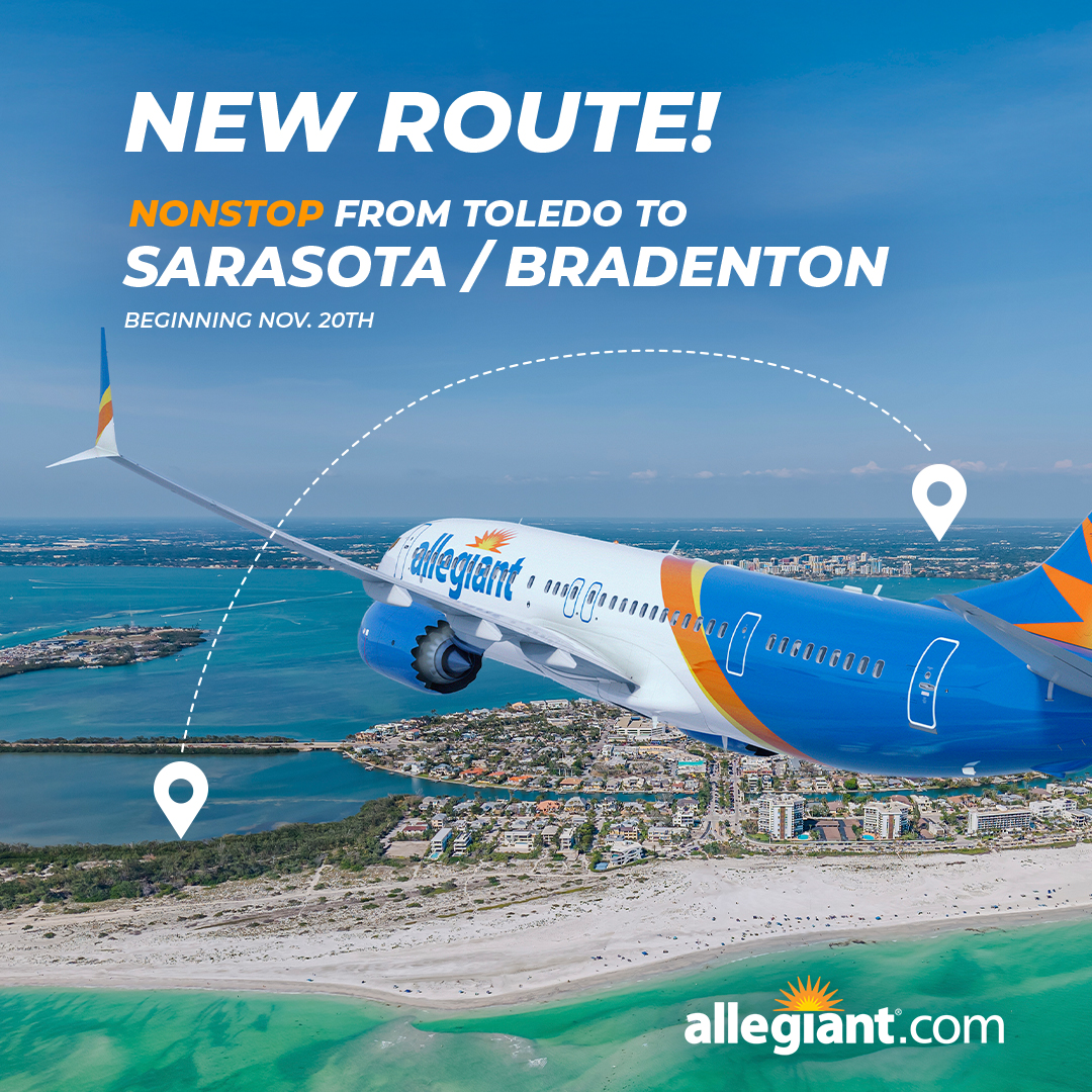 ✈️NEW ROUTE ALERT!✈️

Seasonal flights to SARASOTA, FLORIDA on Allegiant begin November 20, 2025!

Book now at allegiant.com.