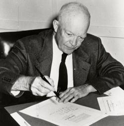 On this day, President Dwight D. Eisenhower — Kansas’ favorite son — signed the National Aeronautics and Space Act, creating <a href="/NASA/">NASA</a>. 
67 years later, we’re still reaching higher. Ad Astra per Aspera.