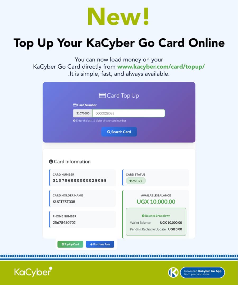 Exciting news!
You can now top up your KaCyber Go Card online anytime, anywhere.

Just visit 👉 kacyber.com/card/topup, enter your card number, choose your amount, &amp; pay securely with mobile money.

Fast,easy, &amp; available 24/7!
<a href="/Cool_inno/">Innocent Orikiiriza</a> <a href="/KaCyberApp/">KaCyber Technologies</a>

#KaCyberGoCard  #GoCashless