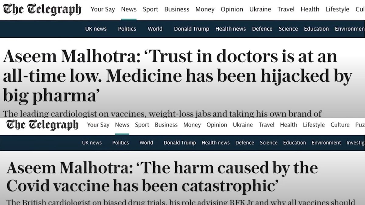 De Engelse MSM doorbreekt de leugens en komt, bijna 5 jaar na dato, met de waarheid naar buiten.

Nee maar, mijn mond valt open van verbazing .....😲

De Engelse Telegraph verandert de kop naar aanleiding het interview met <a href="/DrAseemMalhotra/">Dr Aseem Malhotra</a> naar ;

"De schade die het Covid-vaccin