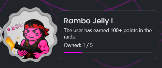 Gm jellies 

Just got my first Rambo Jelly badge in <a href="/PortaltoBitcoin/">Portal</a> rewards hub ,  now rocking a total of 73 badges! 

Wanna get this badge too? It’s super simple:

• Join the Portal to Bitcoin Discord
• Grab the Moon Jelly role
• Perform raids &amp; earn points

That’s it. Easy