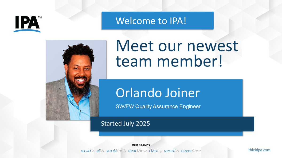 think_ipa's tweet image. IPA is excited to welcome Orlando Joiner to the team! Orlando joins the Engineering and Product Development department as our new Software/Firmware Quality Assurance Engineer.

#NewHire
#OneIPA