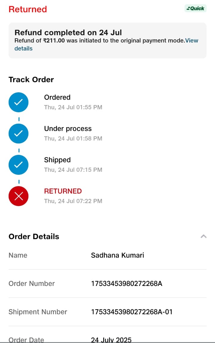Punamwindflower's tweet photo. @JioMart_Support Same thing happening whenever ordered from jiomart, delivery persons never calls and return the orders after order being shipped. Money is forever stucked in jiomart wallet. https://t.co/ntpElxrW8u