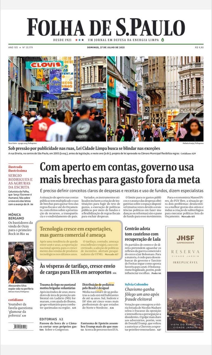 #NaMídia - O estudo do ObD ganhou repercussão na Folha de S.Paulo, com destaque na edição impressa e publicação digital.

➡️Capa da Folha de S.Paulo de 27 de Julho de 2025 
➡️Leia a matéria online completa em: www1.folha.uol.com.br/mercado/2025/0…