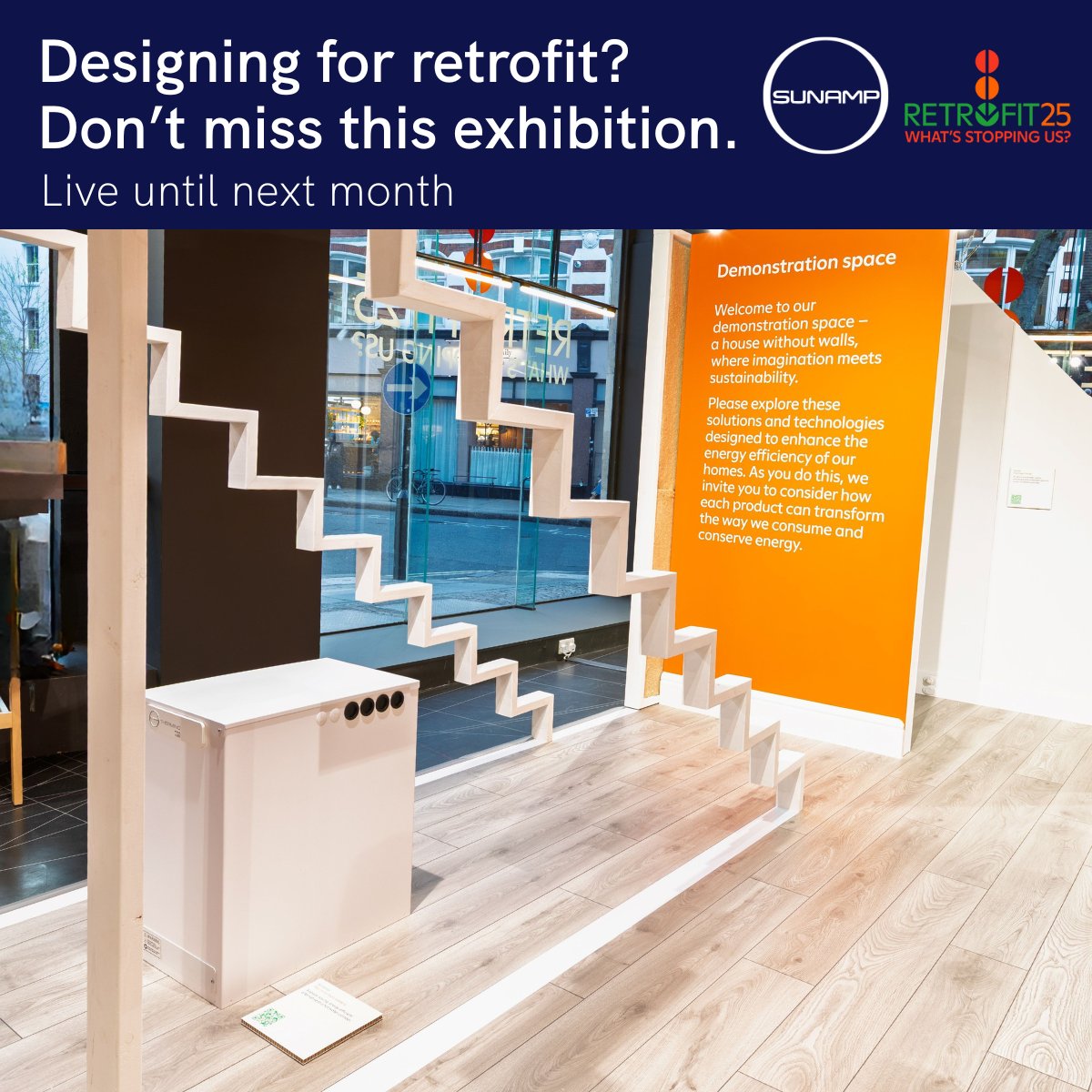 We are still live at <a href="/BuildingCentre/">Building Centre</a> ‘Retrofit 25' in London. You will find ‘house without walls’ demo space, where Thermino #heatbattery is installed under stairs, showing how compact thermal storage can save space, cut emissions &amp; energy demand for homes. #FutureHomesStandard