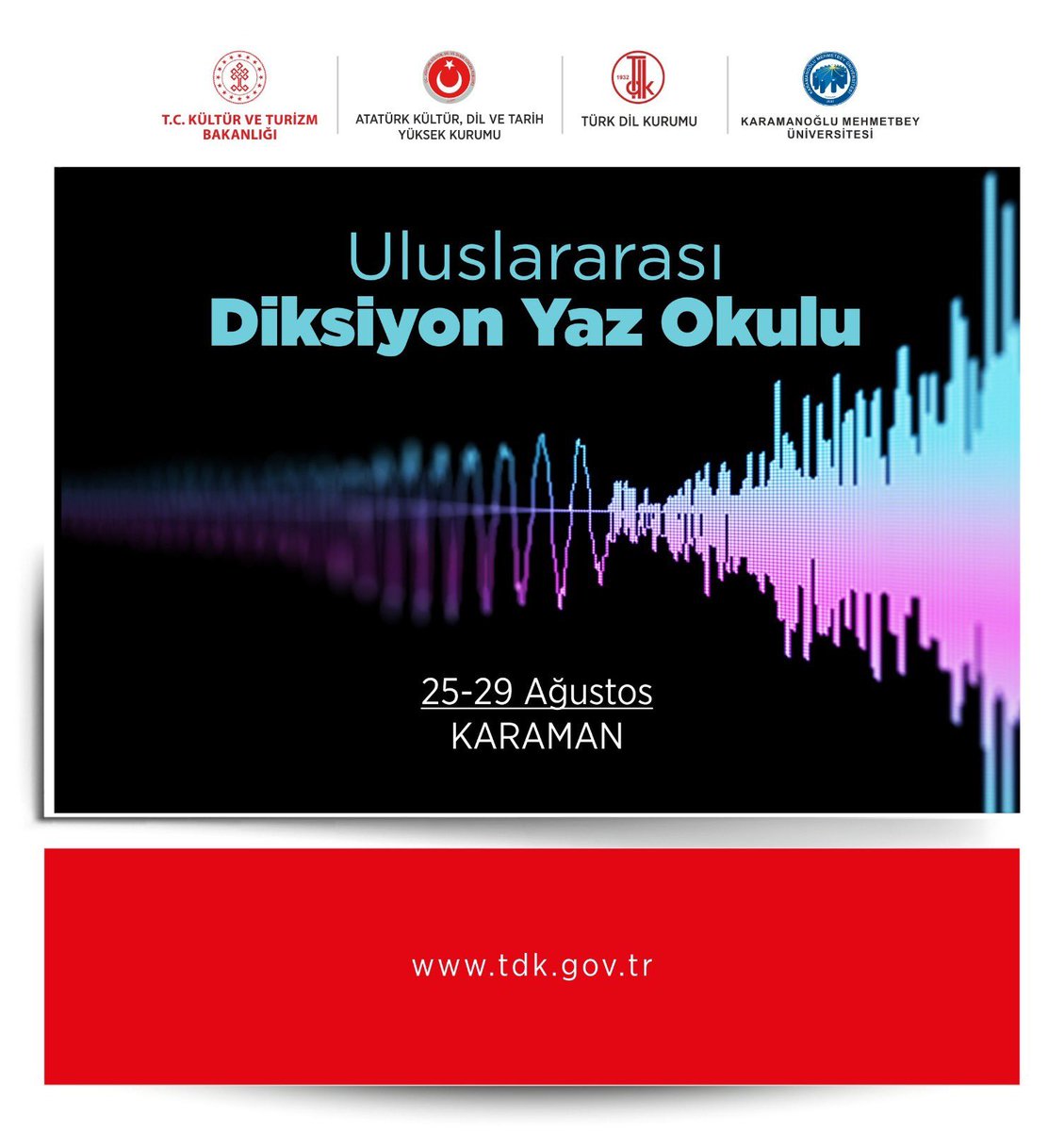 📌Türk Dil Kurumu ve Karamanoğlu Mehmetbey Üniversitesi iş birliğiyle

💬 Uluslararası Diksiyon Yaz Okulu

🗓️ 25-29 Ağustos 2025
📍Karaman 
⏳ Son başvuru tarihi: 5 Ağustos 2025

<a href="/UniversiteKmu/">Karamanoğlu Mehmetbey Üniversitesi</a> 

Ayrıntılı bilgi için: ⬇️ 

🔗tdk.gov.tr/icerik/duyurul…

#TürkDilKurumu