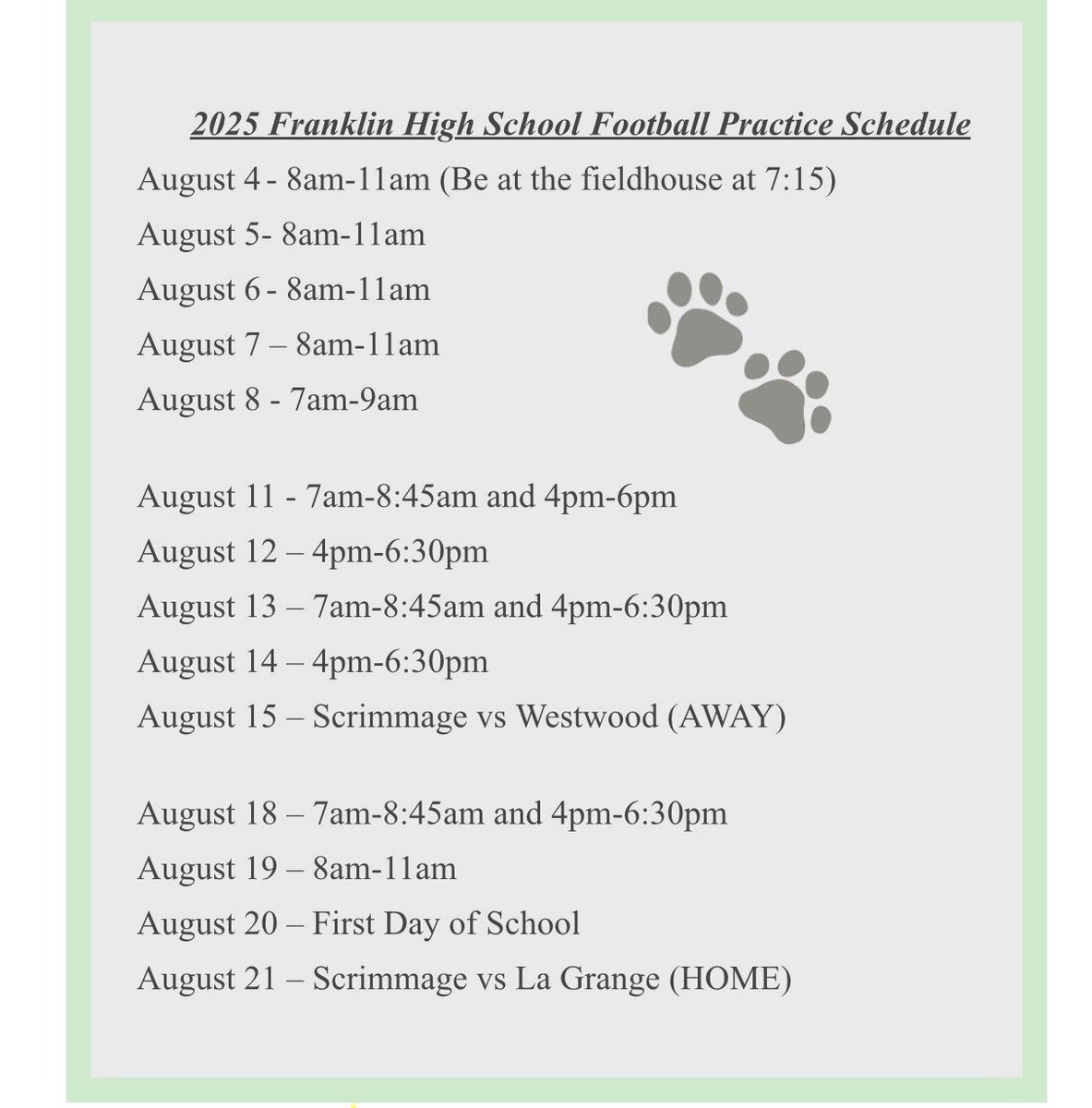 Lions are ready to hit the practice field! 💚🦁🏈 #lionfootball <a href="/FranklinLionFB/">Franklin Lion Football</a>