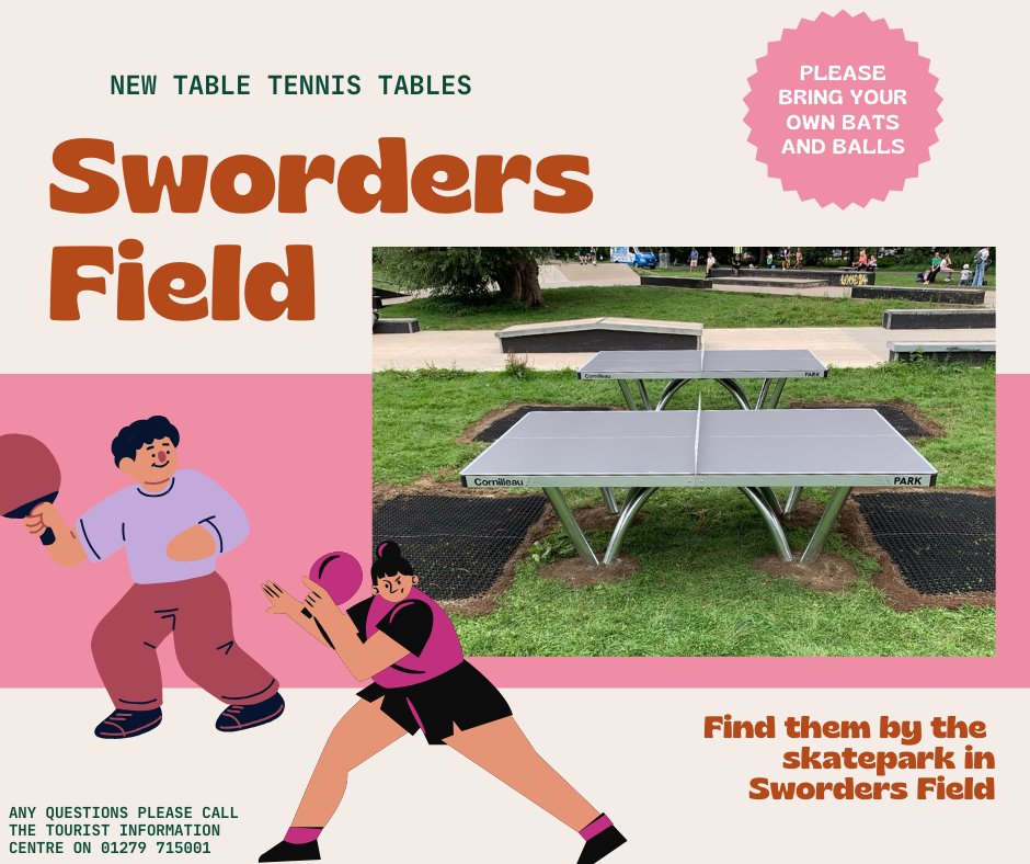 Exciting News!
New outdoor table tennis tables have been installed at Sworders Field, right next to the skatepark!
Perfect for all ages and skill levels, they're free to use—just remember to bring your own bat and balls.