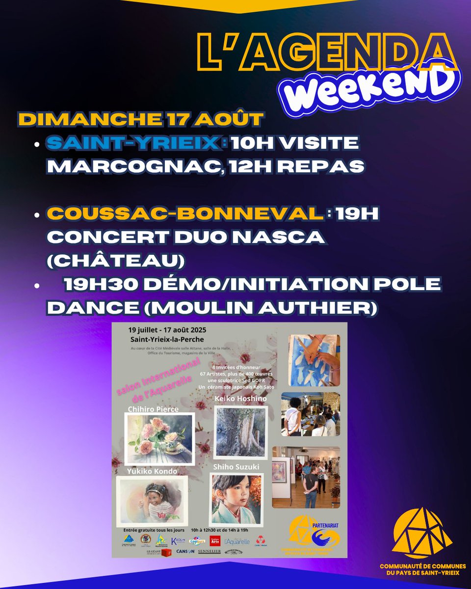 [ #agendaweekend ]
📷📷 𝑸𝒖𝒆 𝒇𝒂𝒊𝒓𝒆 𝒄𝒆 𝒘𝒆𝒆𝒌𝒆𝒏𝒅 ? 𝑸𝒖𝒆 𝒗𝒐𝒊𝒓 ? 𝑶𝒖̀ 𝒂𝒍𝒍𝒆𝒓 ?
📷𝗗𝗲́𝗰𝗼𝘂𝘃𝗿𝗲𝘇 𝗾𝘂𝗲𝗹𝗾𝘂𝗲𝘀 𝘀𝘂𝗴𝗴𝗲𝘀𝘁𝗶𝗼𝗻𝘀 𝗮̀ 𝗲𝘅𝗽𝗹𝗼𝗿𝗲𝗿 𝘀𝘂𝗿 𝗹𝗮 𝗖𝗼𝗺𝗖𝗼𝗺 !visitlimousin.com/saint-yrieix-e…