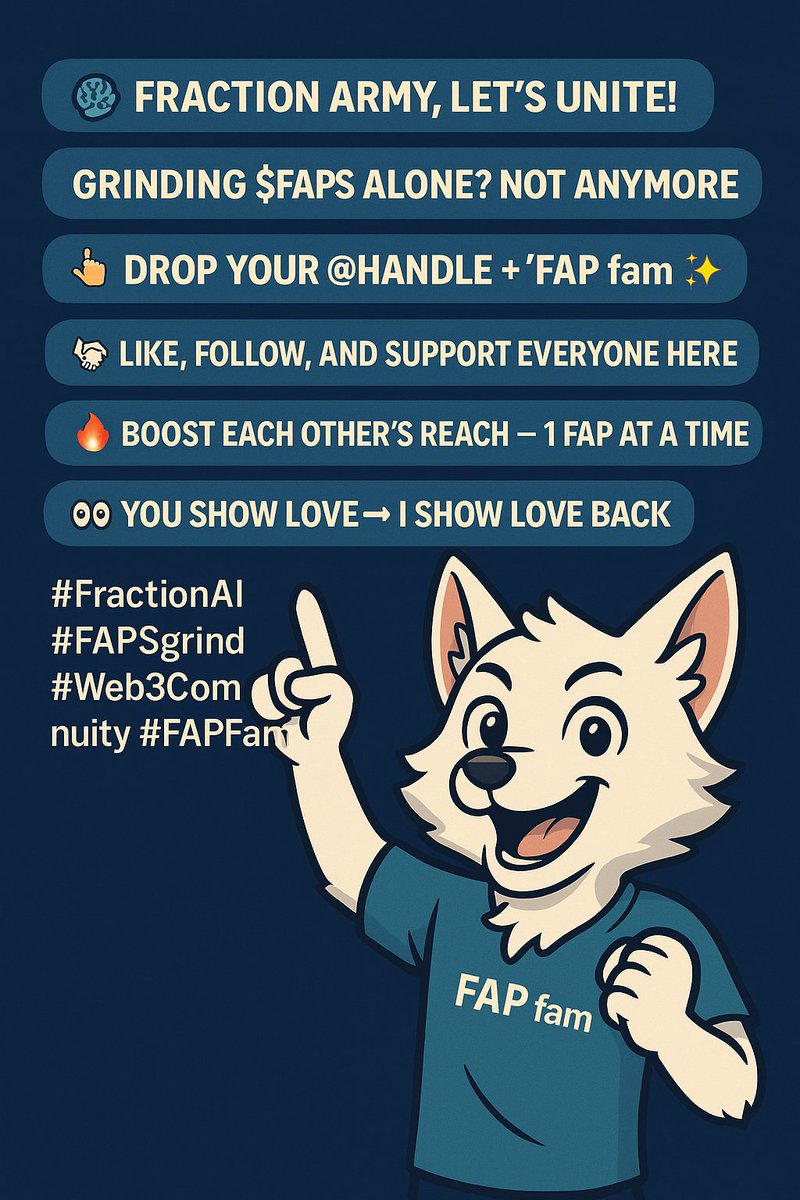 ShawShaw007's tweet photo. Day 19 on the $FAPS grind 🔥
The streak is real, and the Fraction fam is stronger than ever 💪
💬 Drop your @handle + “FAP Power 💥”
🤝 Like, follow & support all
🚀 Boost others. Get boosted.
Day 20, we’re coming for you 👑
#FractionAI #FAPSgrind #FAPFam https://t.co/yUREoBplw2