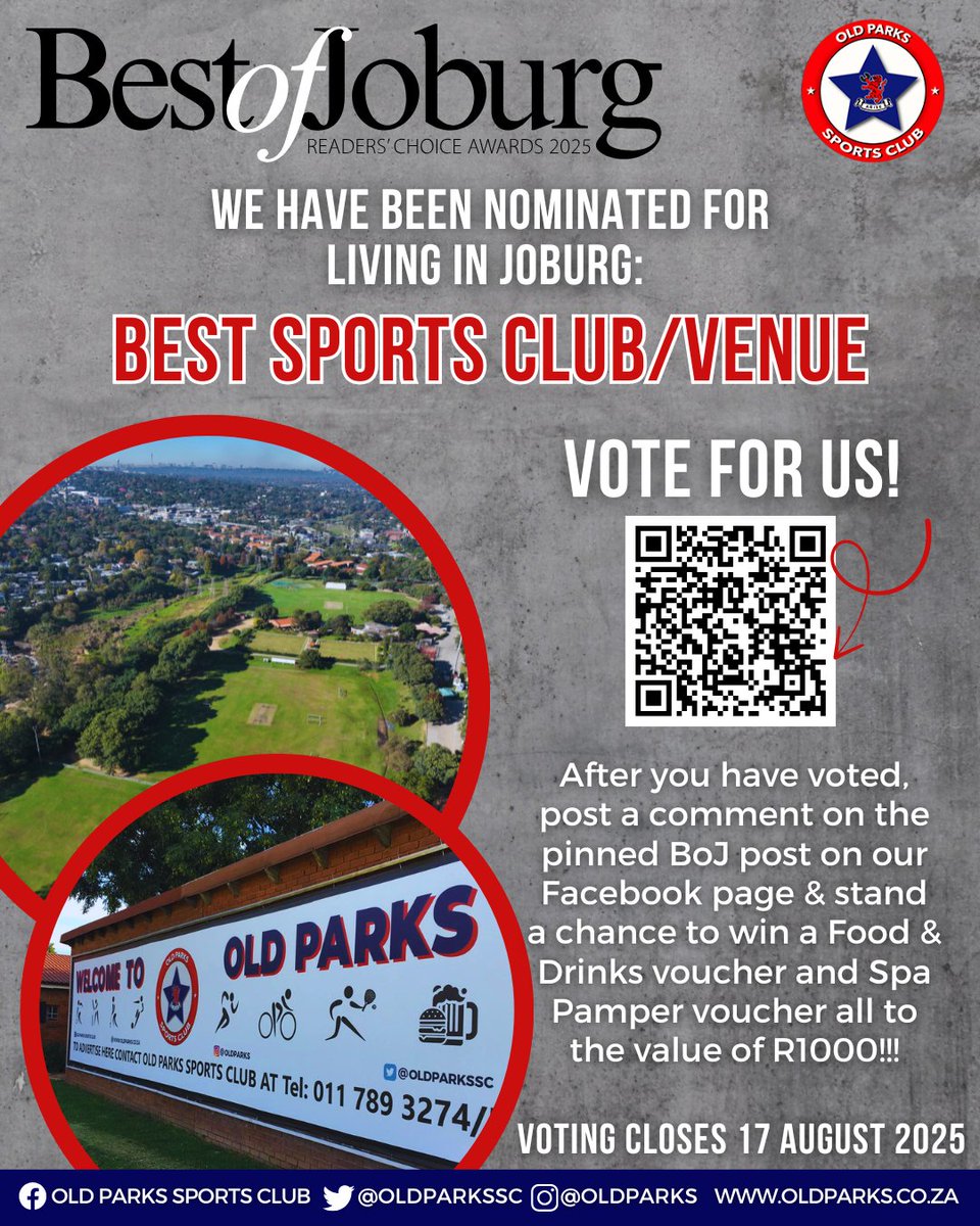 Voting is now open!!
Show your love for Old Parks Sports Club in the Best of Joburg Readers' Choice Awards!
Let's take the win for:
📷 Best Sports Club/Venue and 📷 Best Place to Play Padel
Click here to vote (it only takes a minute!):
Click here: bit.ly/4l0MeK4