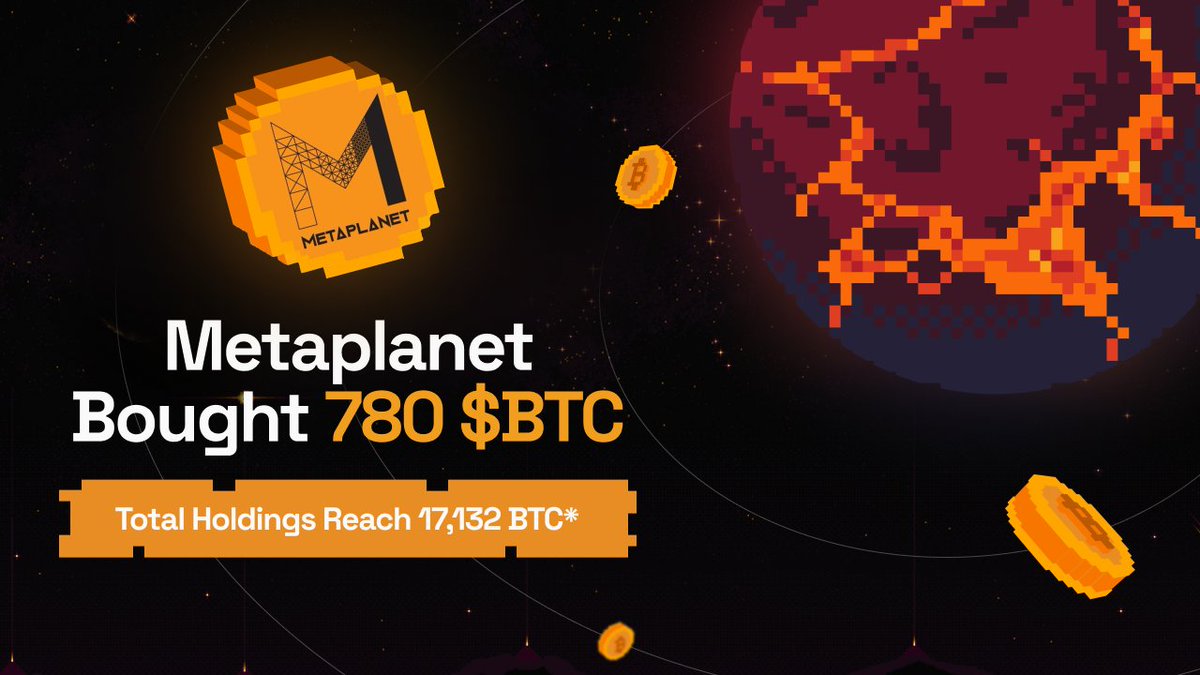💥BREAKING:

*Metaplanet Acquires Additional 780 $BTC, Total Holdings Reach 17,132 BTC*

All eyes are on Bitcoin.

And on ecosystem...

$SATX 🤫