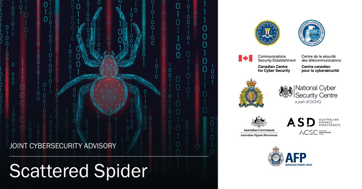 🕷️🚨 Scattered Spider threat actors are using social engineering techniques like phishing, push bombing &amp; SIM swap attacks to target #CriticalInfrastructure orgs &amp; commercial facilities. Check out our updated joint advisory for recommended mitigations. 👉go.dhs.gov/ioX