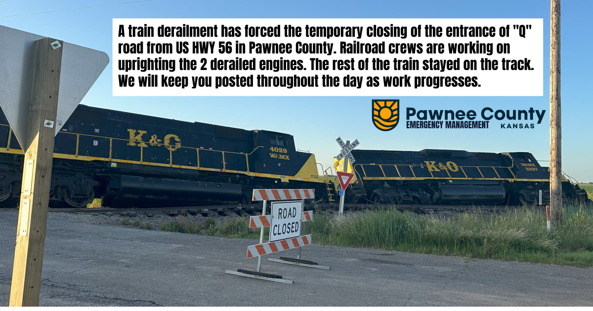 Railroad crews are working a train derailment in Pawnee County. No injuries reported. #KAKEnews
