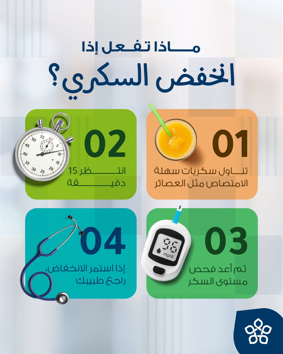 انخفاض السكر في الدم قد يكون خطيراً إذا ما تم التعامل معه بالشكل الصحيح.

من الأعراض المُبكرة: الرجفة، الصداع، الجوع الشديد، والتعرق. 
ننصحك بمتابعة حالتك الصحية مع الطبيب المختص بشكل دوري. 

احجز استشارتك عبر التطبيق أو تواصل معنا على 920022811