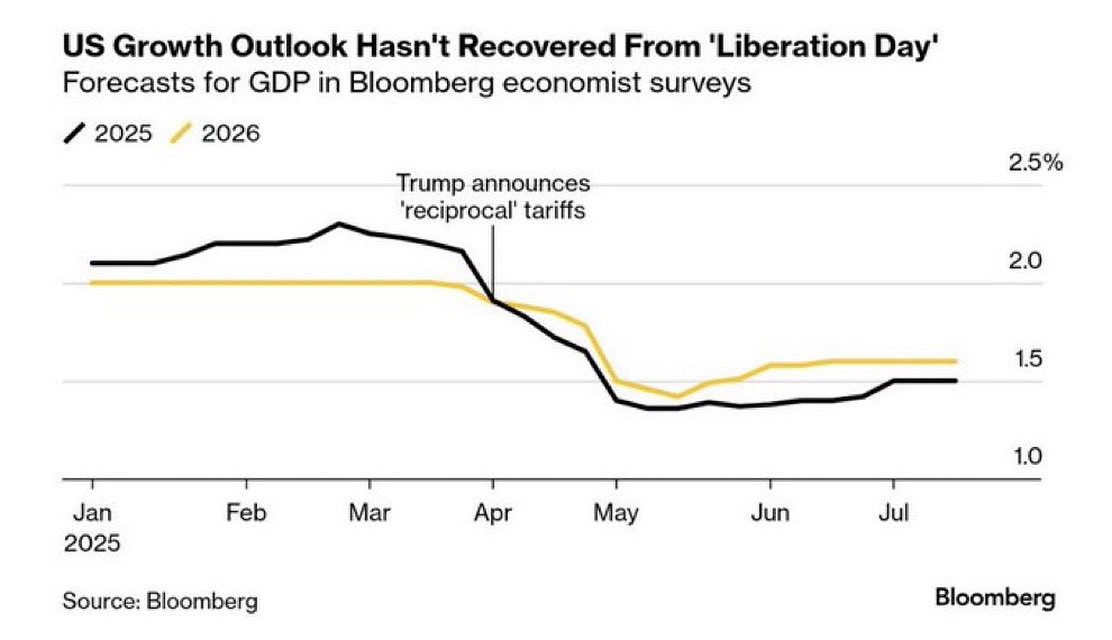 New data shows that U.S. economic growth hasn’t recovered from Trump’s Liberation Day.

The Liberation Day tariffs are a broad package of import duties announced by Trump on April 2, 2025
Trump is literally destroying our economy.
#DemsAbroad #VoteFromAbroad #trumpseconomy