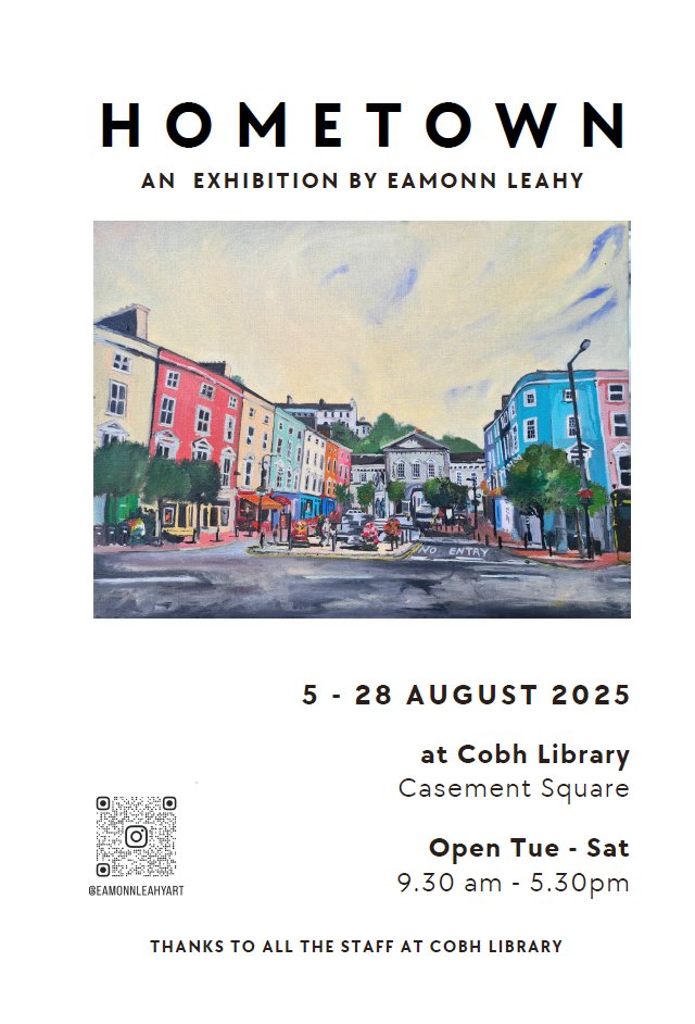 corkcolibrary's tweet image. HOMETOWN

A celebration of everyday life in Cobh, artist Eamonn Leahy depicts the sights available to any walker through the town.

Come along and sample this evocative exhibition.

Runs 5th – 28th August at #cobhlibrary

#WhatLibrariesDo

Cobh Edition
Cobh News
S.W.E.L.S.