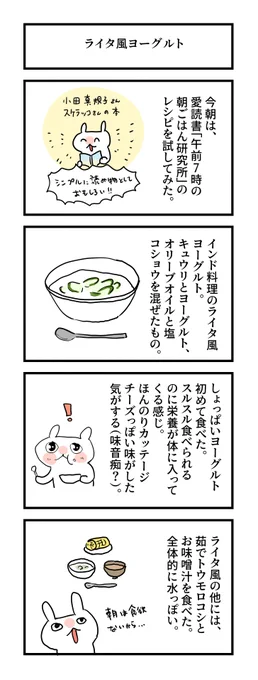 1013日目。 
朝ごはん研究所のライタ風ヨーグルト
#グレうさぎ日記チャレンジ 