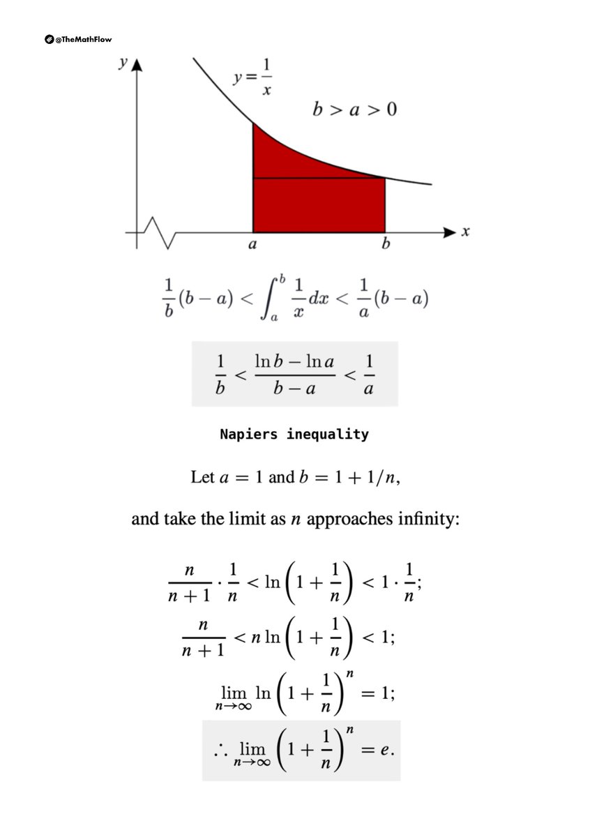 TheMathFlow's tweet photo. Limit expression for the number e using the Napiers inequality. https://t.co/XFWsY2nUVb