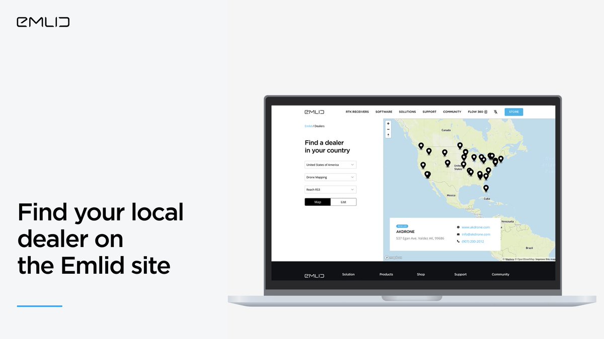 A tip for a safe purchase: when buying an Emlid gear from a reseller, make sure they’re an official Emlid dealer at emlid.com/dealers. Quickly find trusted partners near you with our dealer locator. It’s the safest way to get brand-new Reach receivers in full packaging.