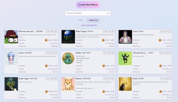 Virtuals Protocol Memecoin Launchpad Interface
