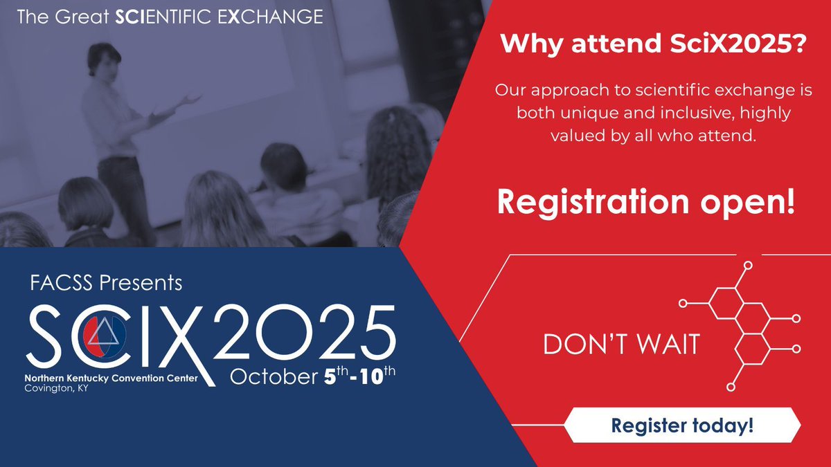 What to expect at SciX2025:
➡️A vibrant technical program 
➡️Engaging short courses 
➡️Innovative vendor showcases, 
➡️Valuable networking opportunities 
➡️Career development 

Register before August 15 for the early bird discount!

scixconference.org 

#SciX2025 #FACSS