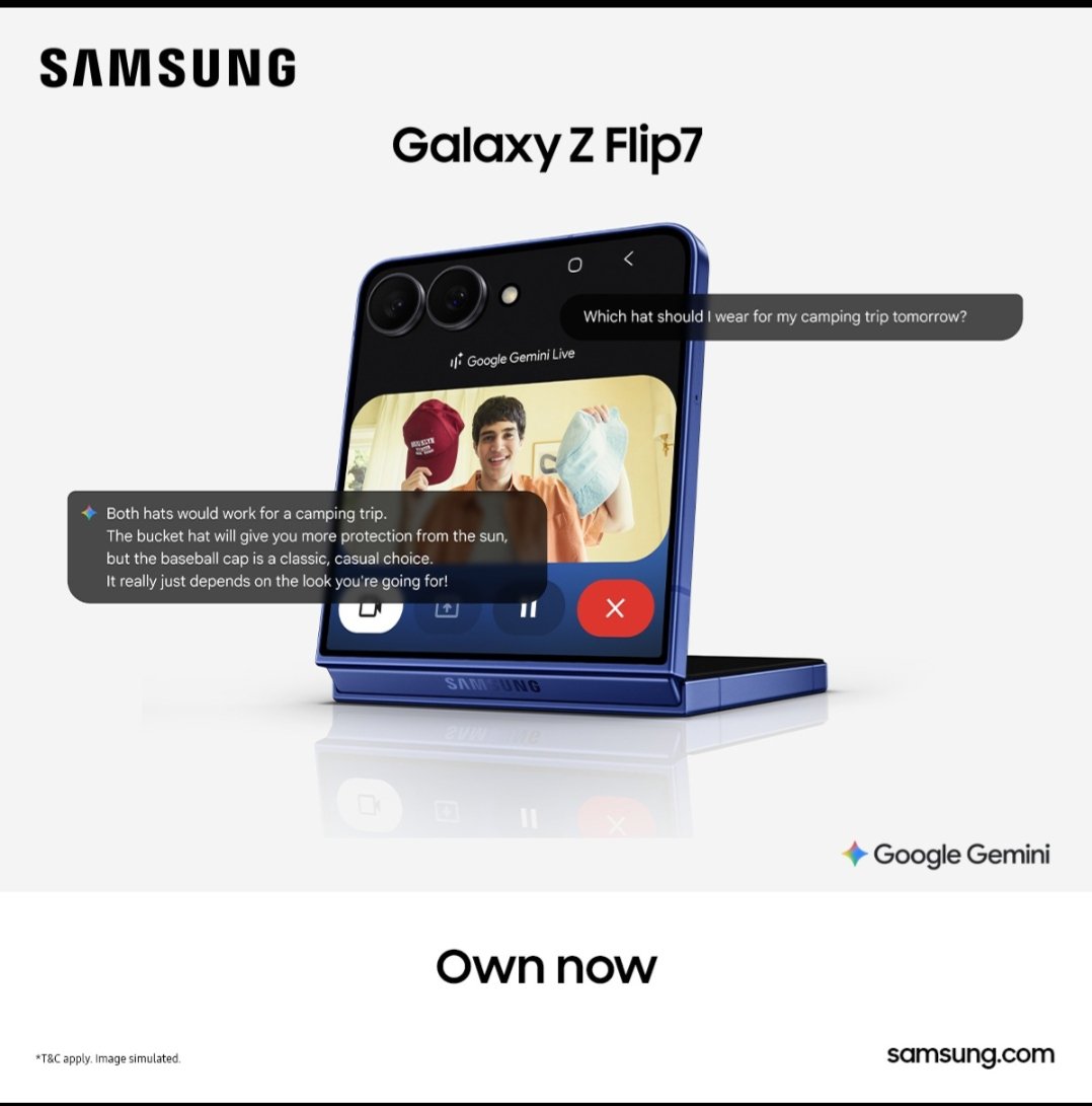 Guys! Are you excited to try AI camera setup? Then use #GalaxyZFlip7 takes 50MP selfies hands-free with ProVisual Engine support. 
 #LoveGalaxyFoldables