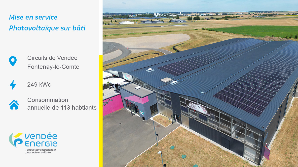 [Solaire] ☀️
La centrale #photovoltaïque installée en toiture du bâtiment des circuits de Vendée à Fontenay-le-Comte a été mise en service. Les 624 panneaux installés produiront annuellement l’équivalent de la consommation électrique de 113 habitants.
#energiesrenouvelables #ENR