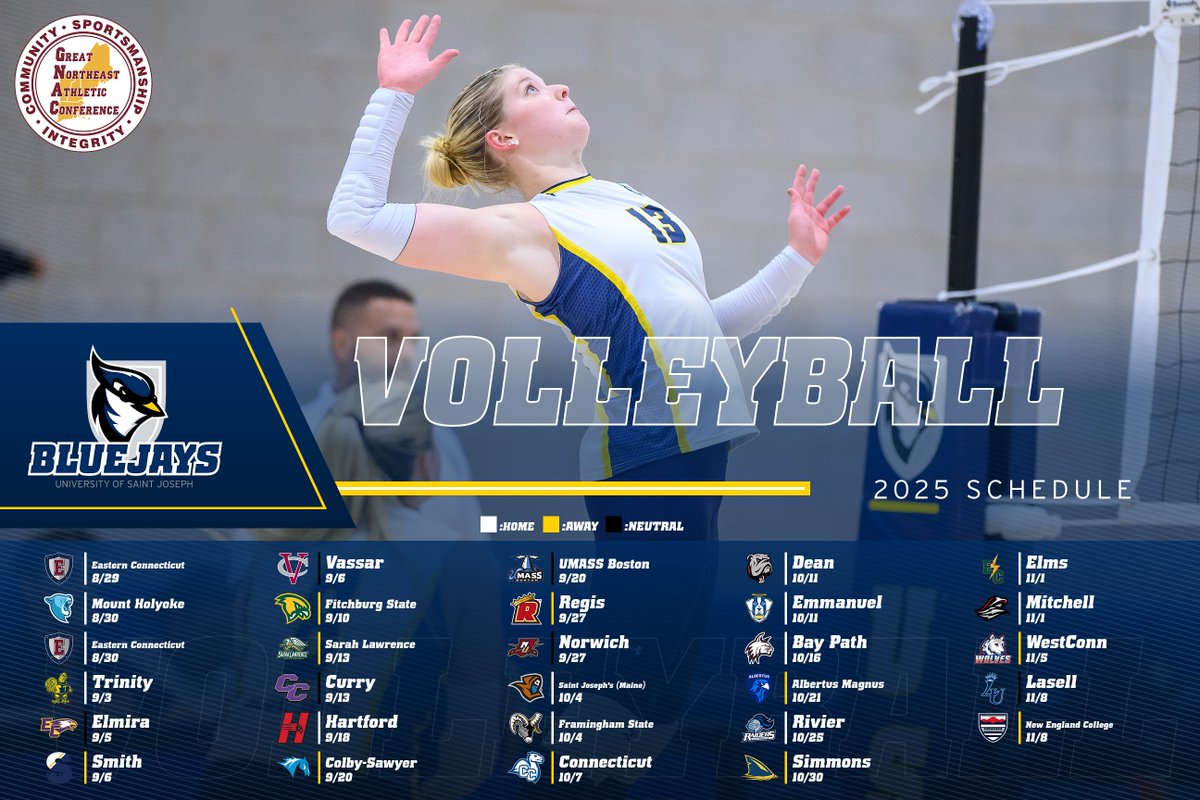 USJ Blue Jays (@usj_bluejays) on Twitter photo MARK YOUR CALENDARS 📆
The <a href="/USJCT/">University of Saint Joseph</a> women's volleyball teams has announced its 2025 schedule! The Blue Jays open the year at home against intrastate foes Eastern Connecticut on August 29!
📖: t.ly/iG4Ld
#D3vb |#FearTheFlock | #GoBlueJays🔵🐦 MARK YOUR CALENDARS 📆
The <a href="/USJCT/">University of Saint Joseph</a> women's volleyball teams has announced its 2025 schedule! The Blue Jays open the year at home against intrastate foes Eastern Connecticut on August 29!
📖: t.ly/iG4Ld
#D3vb |#FearTheFlock | #GoBlueJays🔵🐦