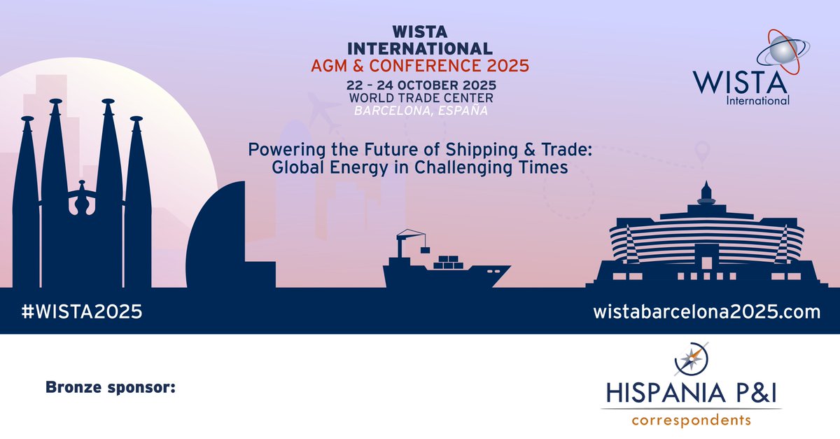 WISTA International (@wistaint) on Twitter photo 🤝 Sponsor Announcement - <a href="/pandihispania/">Hispania P&I</a>
We are delighted to welcome Hispania P&I as a bronze sponsor of the WISTA International AGM & Conference 2025! 🚢✨
📅 Join us in Barcelona from 22-24 October – register here: wistabarcelona2025.com
#WISTA2025 🤝 Sponsor Announcement - <a href="/pandihispania/">Hispania P&I</a>
We are delighted to welcome Hispania P&I as a bronze sponsor of the WISTA International AGM & Conference 2025! 🚢✨
📅 Join us in Barcelona from 22-24 October – register here: wistabarcelona2025.com
#WISTA2025