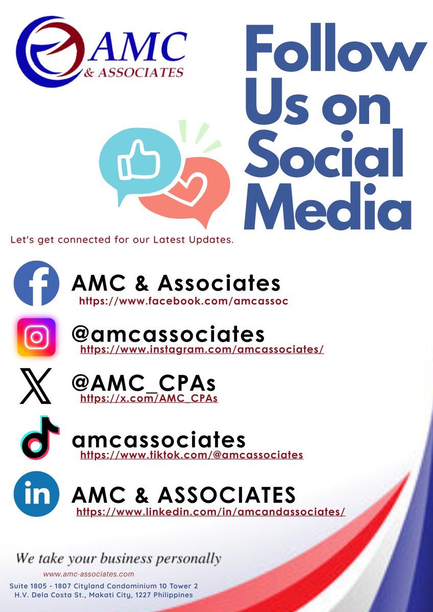 AMC_CPAs's tweet image. Let’s stay connected! We’re just a click away.
Follow us on social media for professional updates, insights,  job opportunities and organizational milestones.

#AMC_Associates