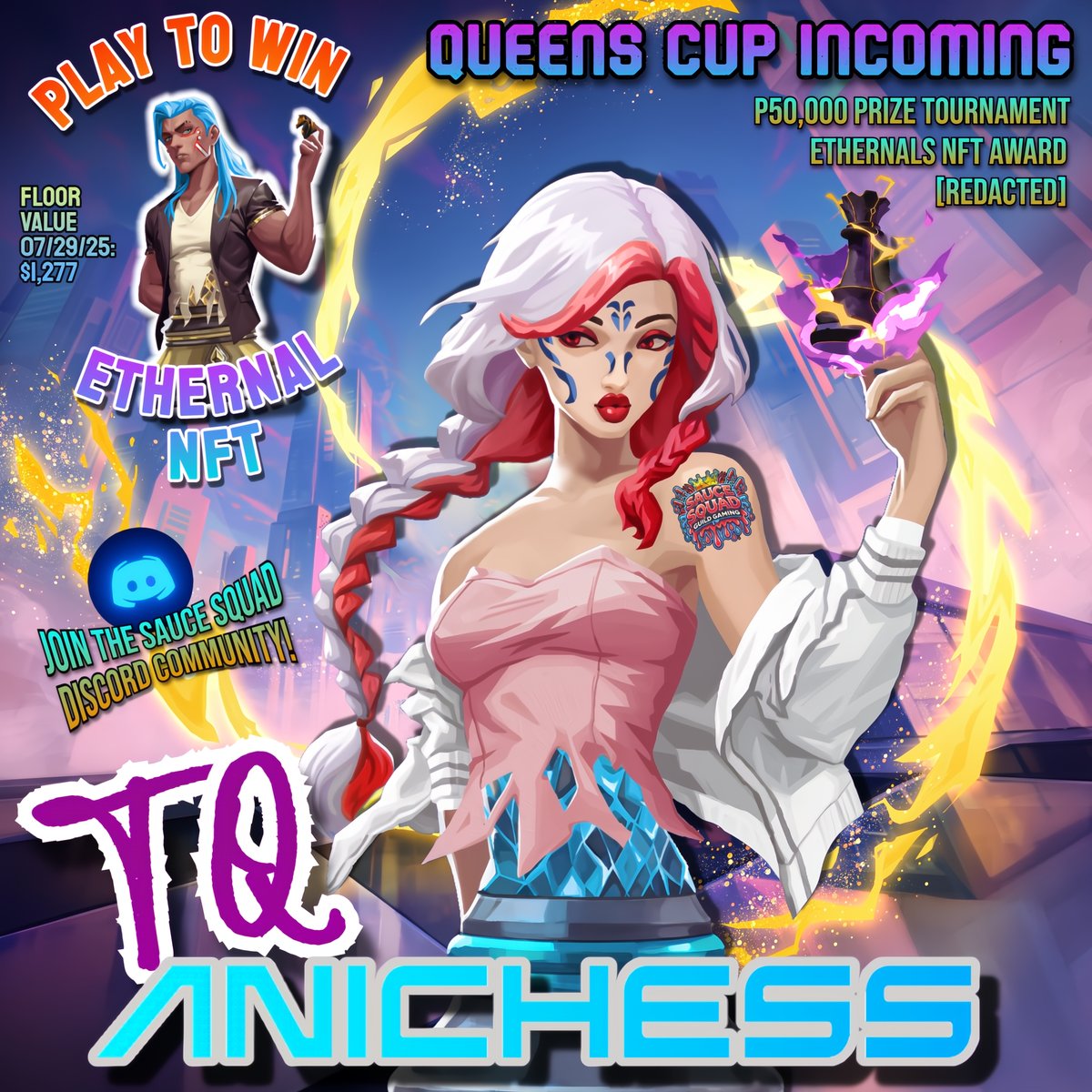 🚨 It’s official: TQ x ANICHESS is a checkmate!🔥

and to celebrate this W, I’m giving away 1 ETHERNALS NFT worth $1,277 for the gamers!🎁

✅ Like, RP &amp; Tag your team♟️
✅ Follow <a href="/AnichessGame/">Anichess</a> &amp; <a href="/TQ_Games/">👑 TQ 🦇🔊</a>
✅ Join the <a href="/SAUCESQUADGG/">SAUCE SQUAD</a> Discord (link in bio)
✅ Flex your ANICHESS game