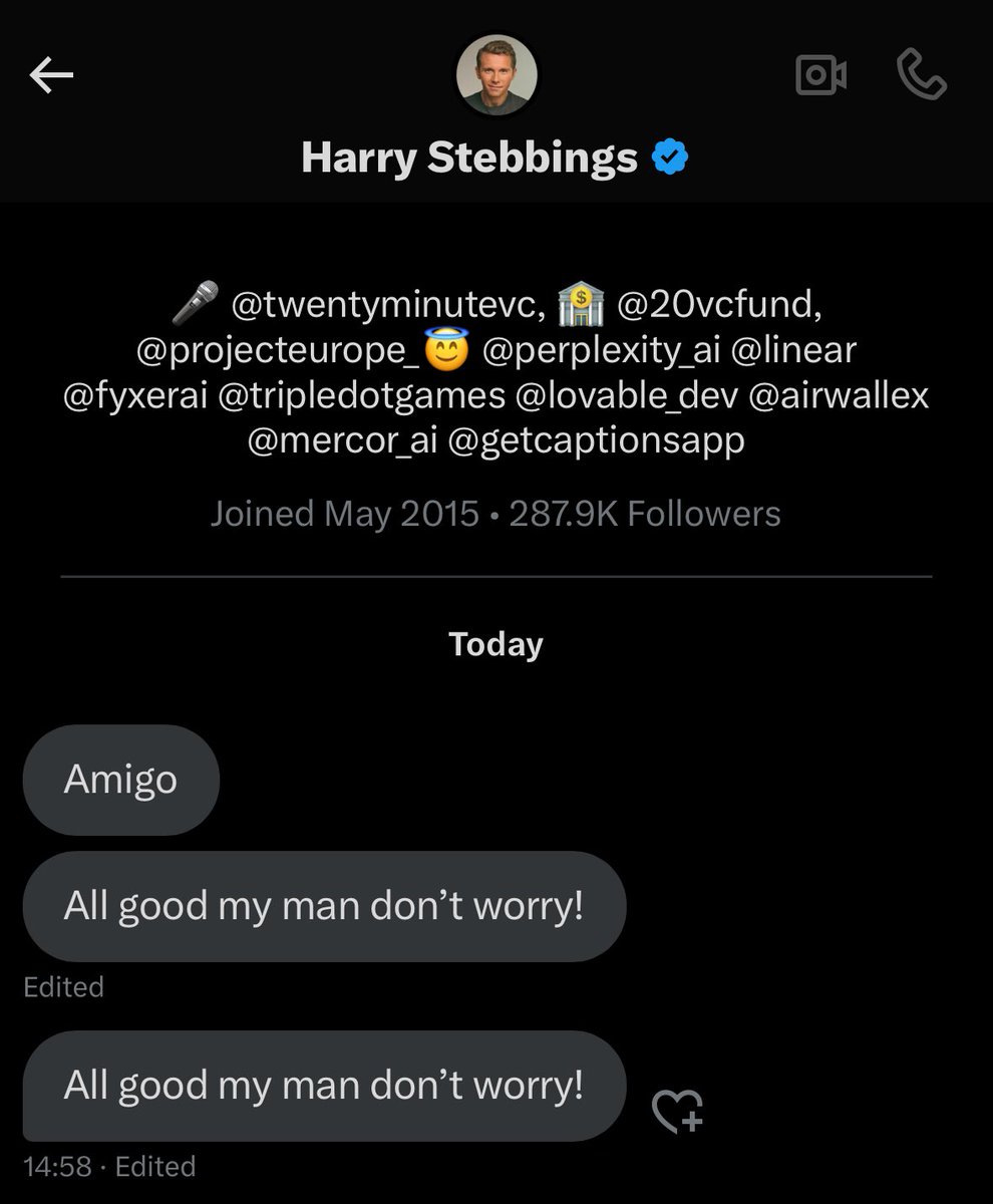 I guess you have been either hacked or trying some AI stuff <a href="/HarryStebbings/">Harry Stebbings</a>