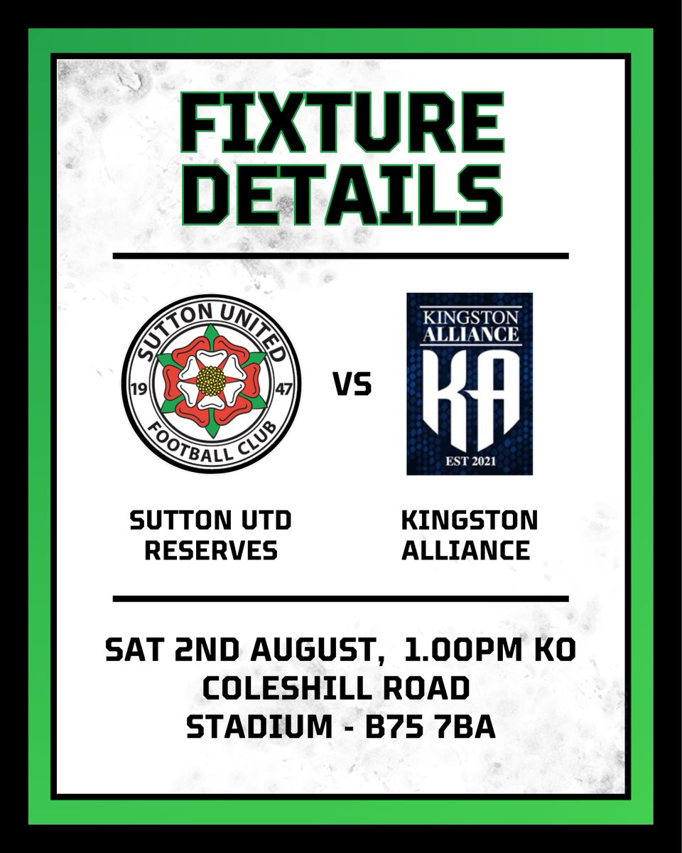 FIXTURE UPDATE.

We will now face <a href="/KingstonAll22/">Kingston Alliance</a> on Saturday and look forward to welcoming them to Coleshill Road. 

#UTS