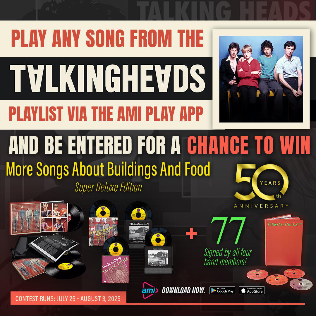 Still vibing to Talking Heads? Keep it quirky. 🎶🧠
When you play a song from their playlist via the AMI Play mobile app, you’re entered to win a one-of-a-kind Talking Heads Prize Pack!

🎁 Includes exclusive Talking Heads merch and collectibles — perfect for the ultimate fan.
⏳