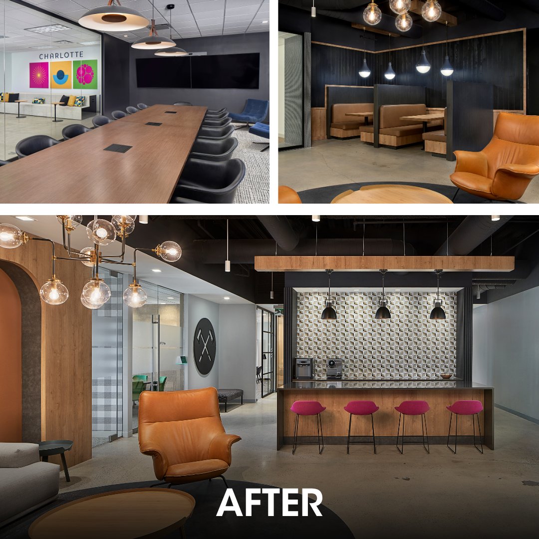 This 10,000sf renovation for <a href="/insightglobal/">Insight Global</a> transformed their space into a warm, mid-century-inspired environment with dynamic conference and common areas, rich wood finishes, and inviting pops of color. Which detail catches your eye first?

#CarolinasConstruction #Workspace