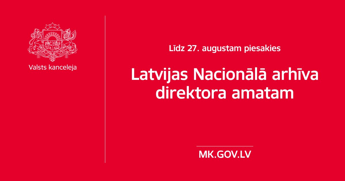 Valdības māja (@brivibas36) on Twitter photo 🔔Līdz 27. augustam Tev ir iespēja pieteikties Latvijas Nacionālā arhīva (<a href="/LNarhivs/">Nacionālais arhīvs</a> ) direktora amatam – sūti savu pieteikumu jau šodien!
#teirdarbs
🔗Uzzini vairāk par vakanci: mk.gov.lv/lv/jaunums/izs… 🔔Līdz 27. augustam Tev ir iespēja pieteikties Latvijas Nacionālā arhīva (<a href="/LNarhivs/">Nacionālais arhīvs</a> ) direktora amatam – sūti savu pieteikumu jau šodien!
#teirdarbs
🔗Uzzini vairāk par vakanci: mk.gov.lv/lv/jaunums/izs…