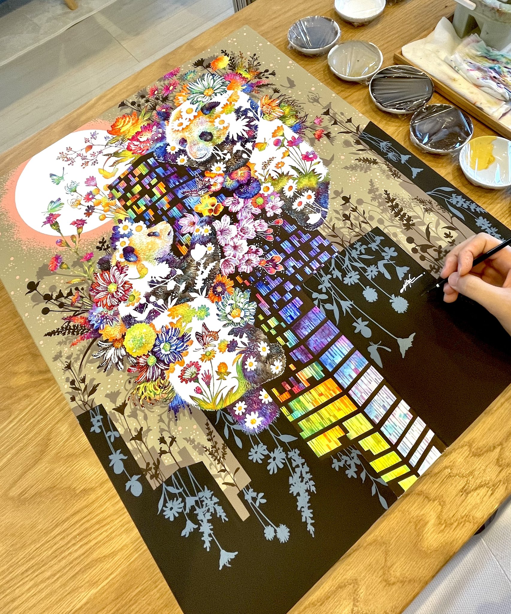 ティーさん専用　タケダヒロキ　ミミズク　原画　2022年大阪での個展にて購入 個展用作品製作中✴︎ タケダヒロキ個展 2025年 4月4日(金)~4月
